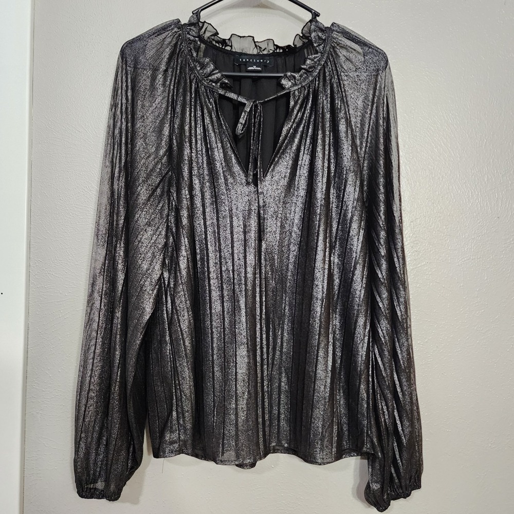 Anthro Sanctuary Size Medium Top Blouse Metallic Live It Up Volume Shirt Shimmer